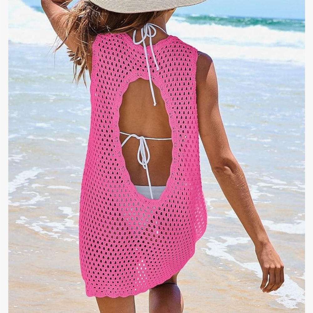 NEW ANRABESS Sleeveless Crochet Coverup, Size L - Picture 4 of 9